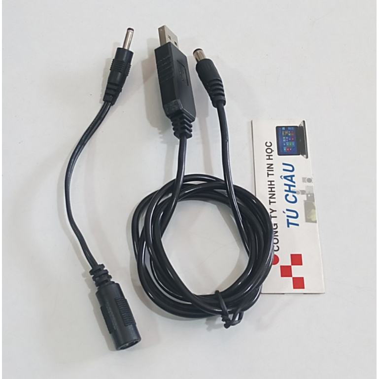 Cáp USB ra 12V DC - Dùng nguồn USB 5V ra 12V (Cáp dài 1m) + Cáp chuyển đầu 3.5mm X 1.35mm