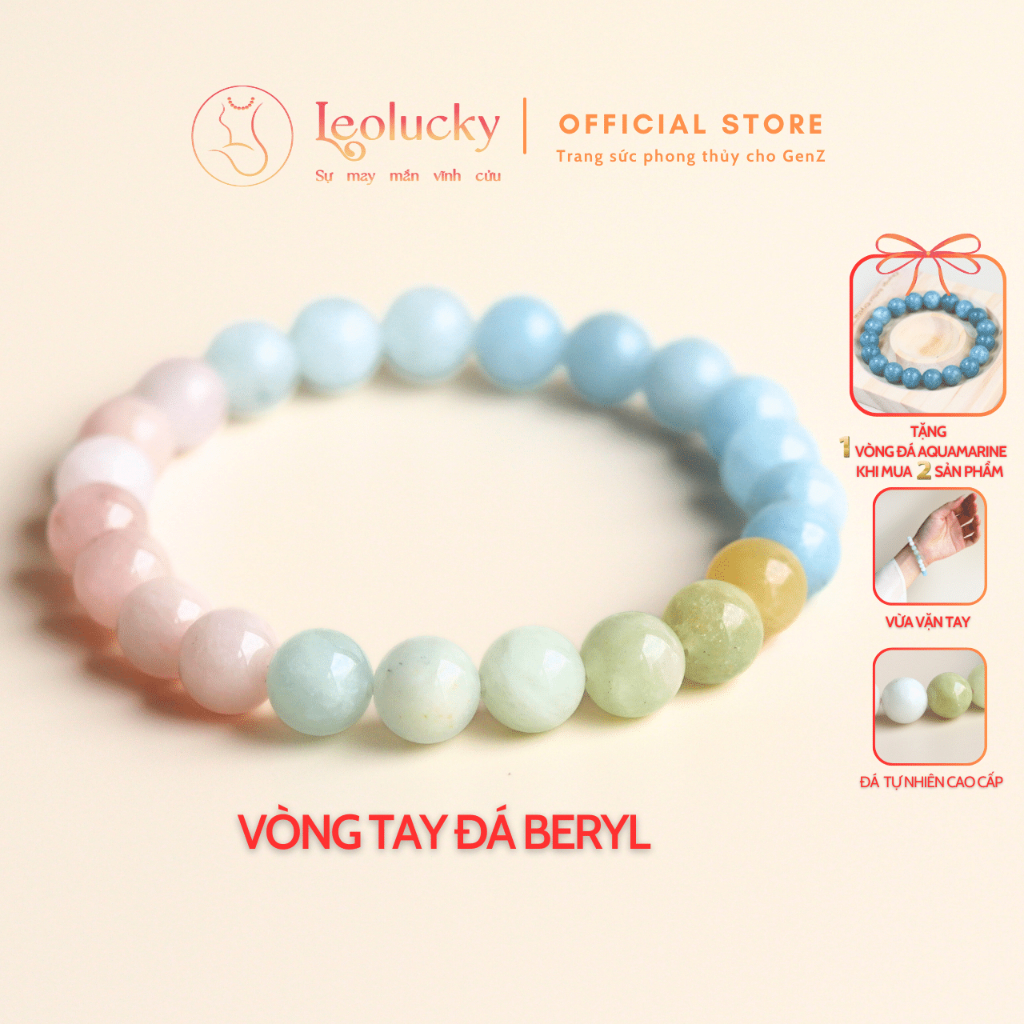 Vòng tay nữ Leolucky đá beryl mang lại may mắn bình an thu hút tài lộc