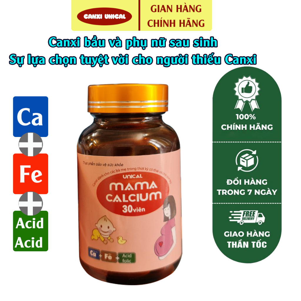 Combo 4 hộp CANXI UNICAL MAMA Calcium lọ 30 viên - Hỗ trợ bổ sung Canxi từ tảo, Sắt cho mẹ bầu