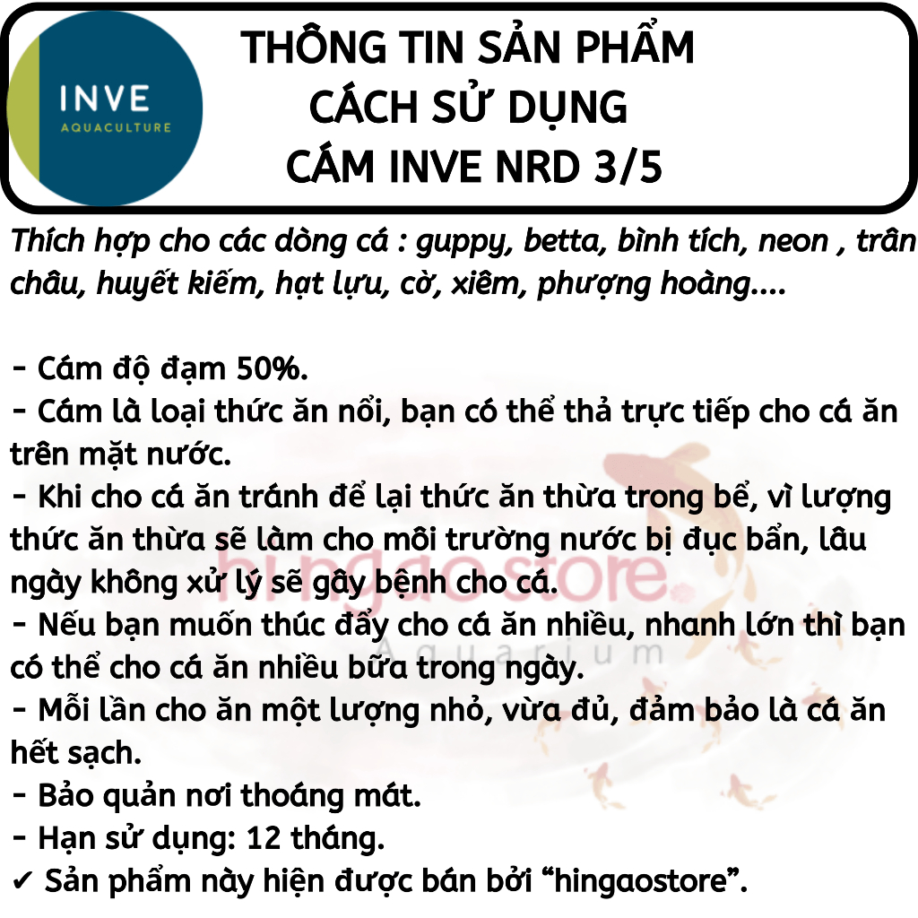 Bao 100G Cám Inve 3/5, cám thái inve 3.5 - Thức ăn cá cảnh, cám cá lớn, cá 7 màu, cá betta, cá thủy sinh | Hingaostore.