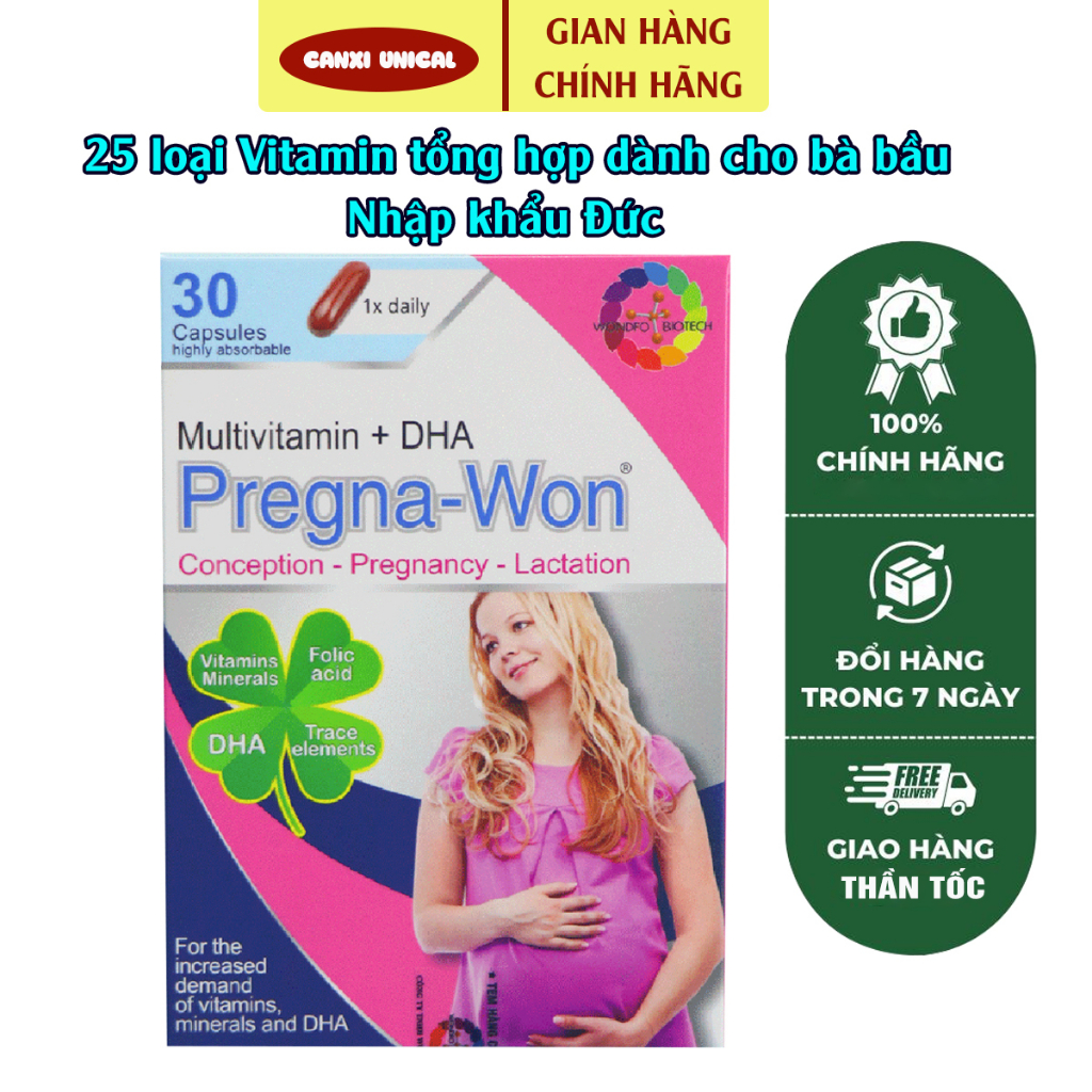Vitamin Pregna Won Canxiunical hộp 30 viên - Viên uống bổ sung 25 loại Vitamin, DHA cho mẹ bầu, Nhập Khẩu Đức