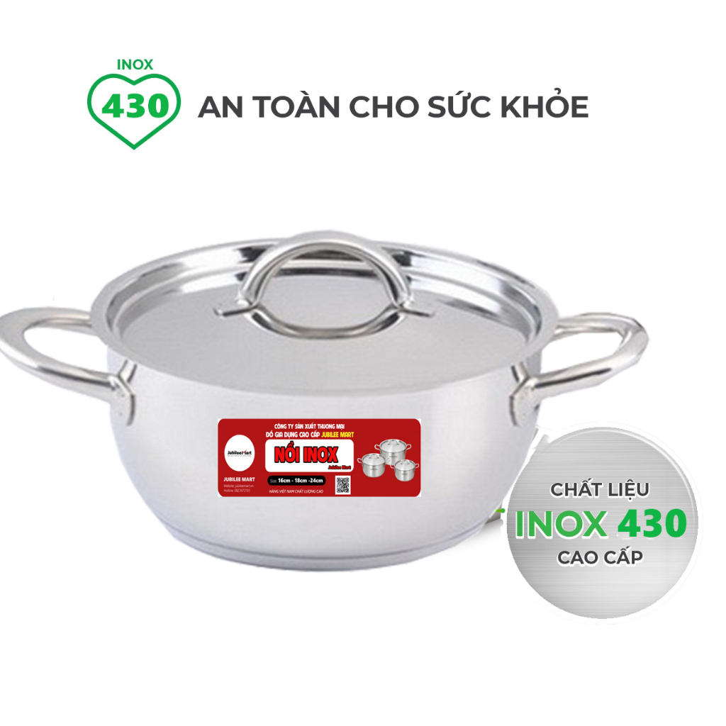 DÙNG ĐƯỢC BẾP TỪ Bộ Nồi Inox 430 Cao Cấp Jubilee Mart, Bộ Nồi Inox Mini Không Kén Bếp, Nồi Inox Giá Rẻ cho mọi gia đình