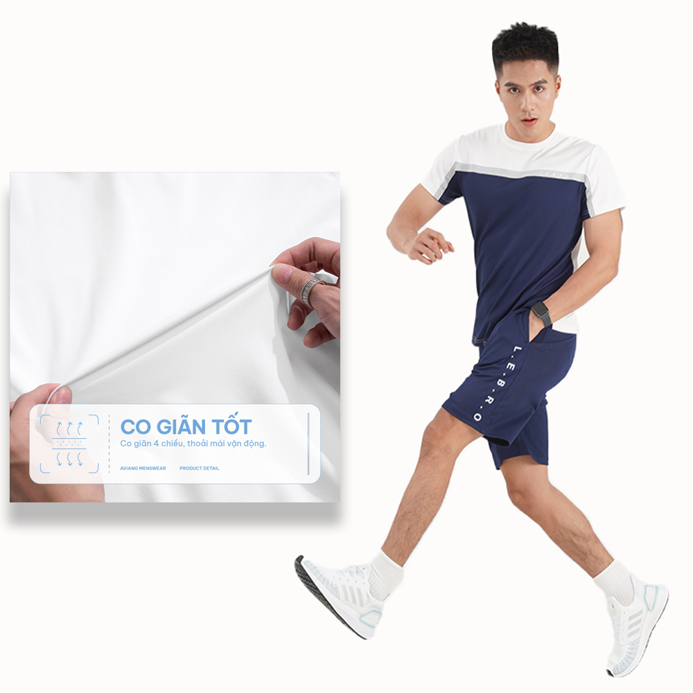 Set đồ nam thể thao nam LEBRO cổ tròn ngắn tay vải Coolmax chạy bộ đá bóng tập gym BTT02A