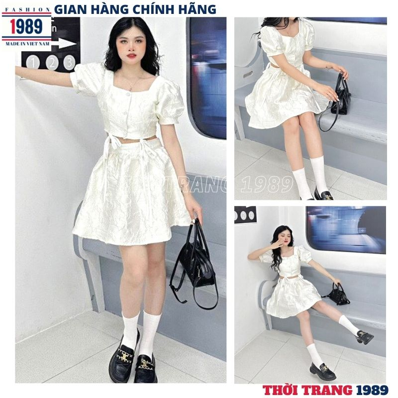Set váy xòe bồng kèm áo croptop -kiểu dáng hàn quốc ulzzang ,đầm nữ xòe kèm áo sang chảnh cực xinh -THỜI TRANG 1989
