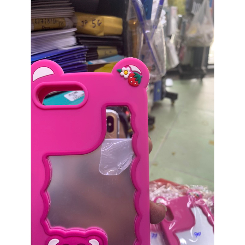 Ốp lưng iPhone 7 Plus /8 Plus dẻo lưng có gương hình gấu dâu