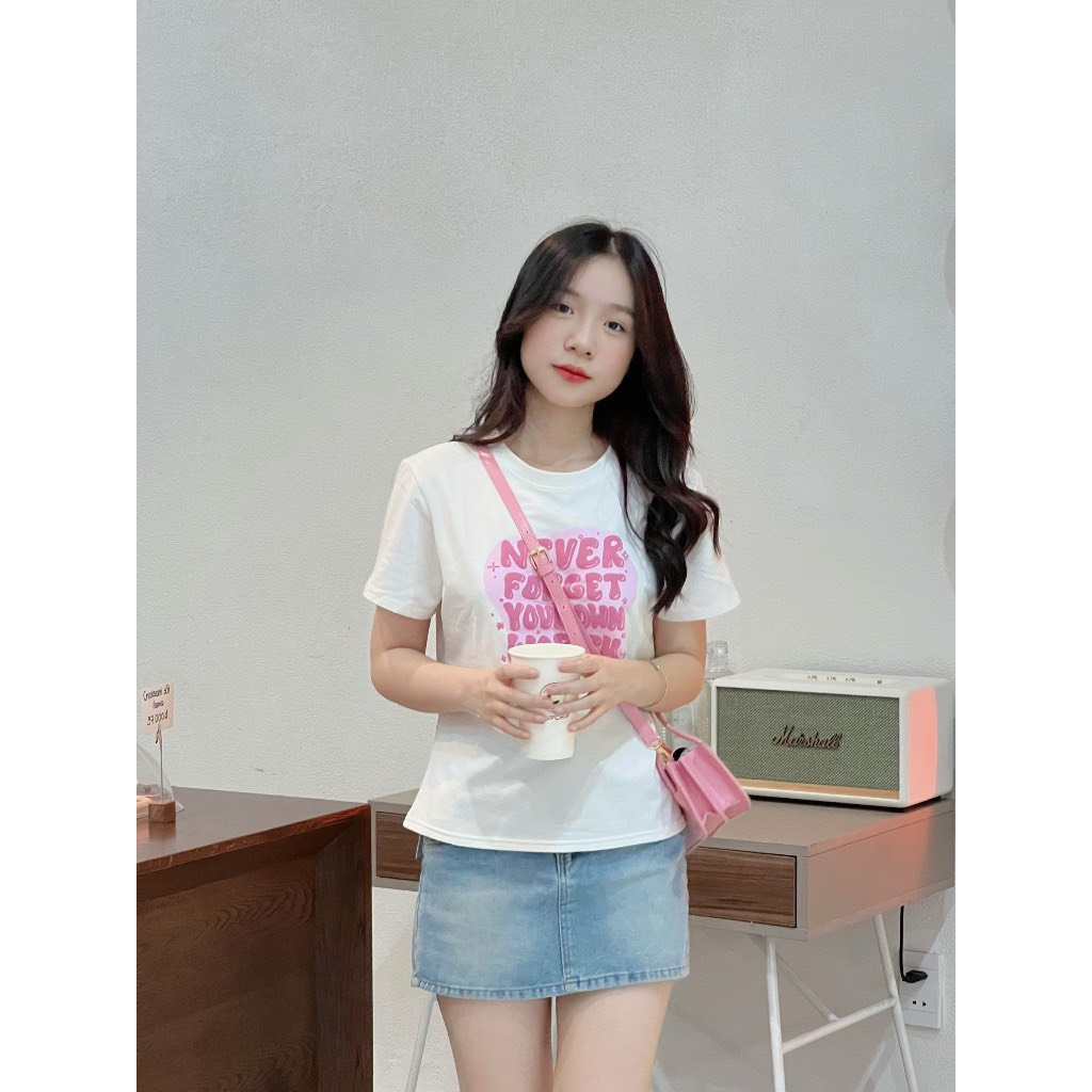 Áo Thun Baby Tee Nữ Dáng Ôm Nhiều Màu In Chữ Never Forget Chất Cotton Mềm Mại Thoáng Mát