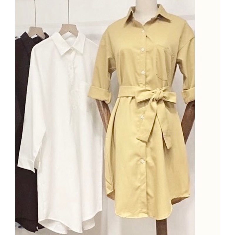 Đầm sơ mi basic tay dài 3 màu