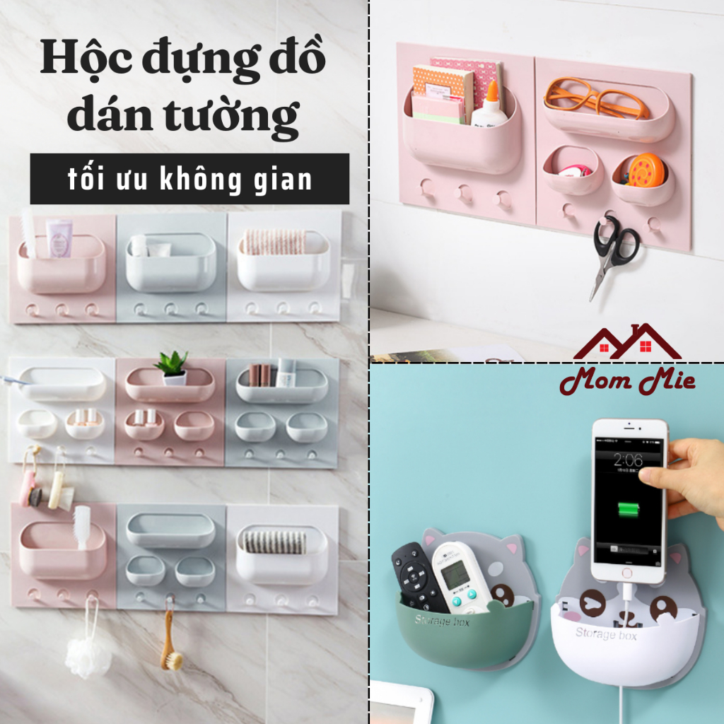 Hộc dán tường để đồ đa năng, giá đỡ sạc điện thoại, kệ dán tường để remote - H003, N021