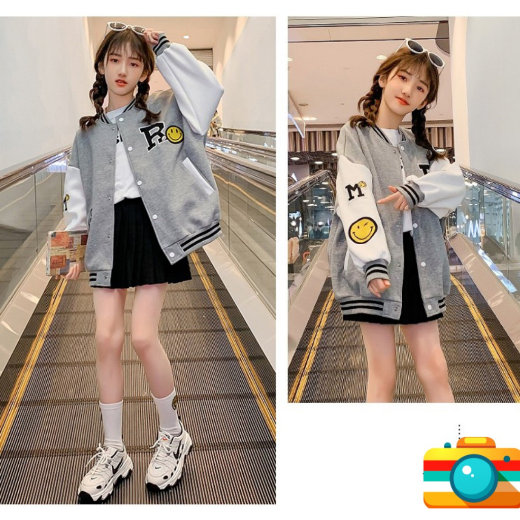 Áo bomber bé gái 14-45kg, áo khoác bé gái 4-15 tuổi mẫu chữ R chất nỉ cao cấp sang trọng cute, hàng may kĩ.BOMBERNUS68