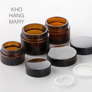 Hủ thuỷ tinh nâu 50g 30g 10g đựng kem - lọ hủ chiết mỹ phẩm - hủ sành nắp đen / nắp bạc