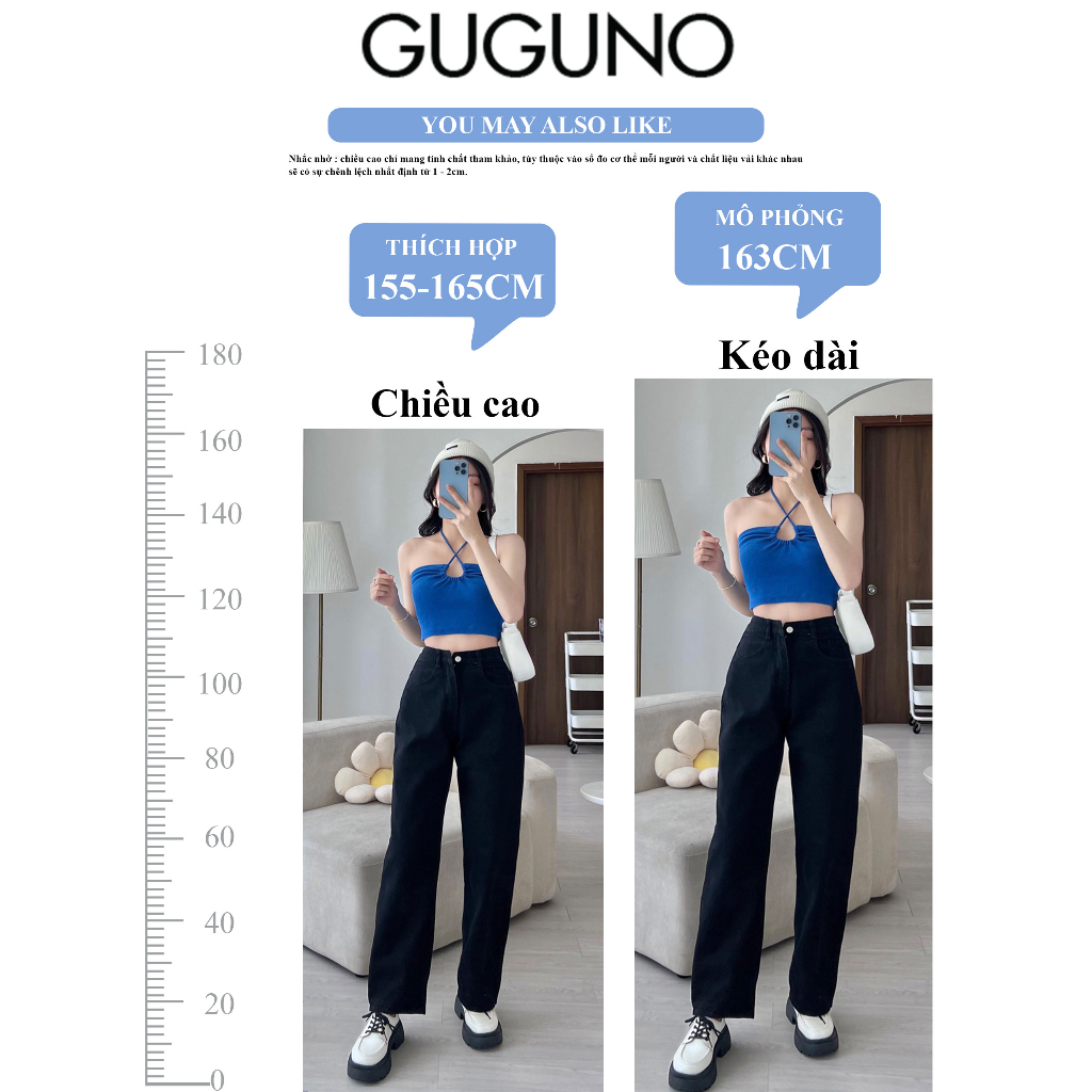 Quần jeans nữ ống rộng cạp cao GUGUNO (quần jeans nữ, quần jean nữ, quần rin nữ, quần bò nữ)