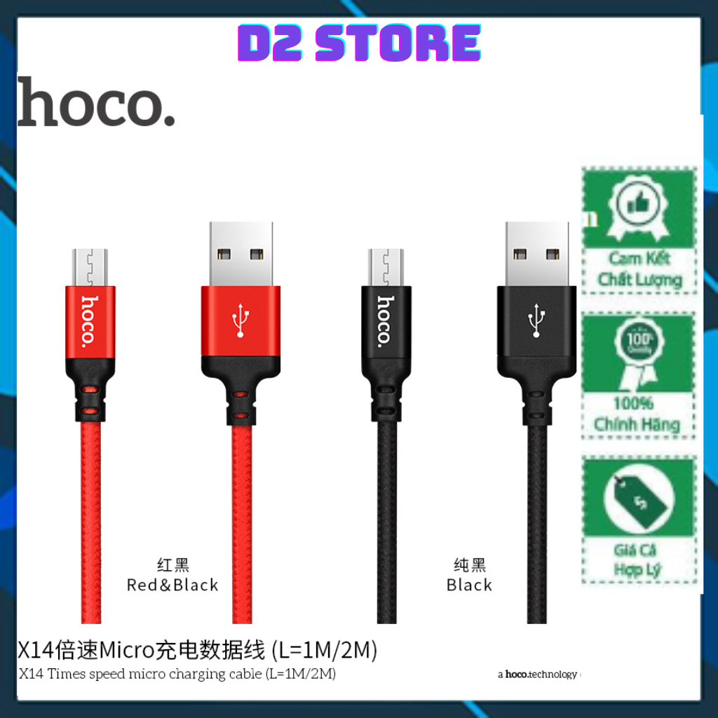 [Bảo hành 6 tháng] Cáp Sạc Nhanh Hoco X14- 1M Và 2M Bọc Dù-D2 Store .