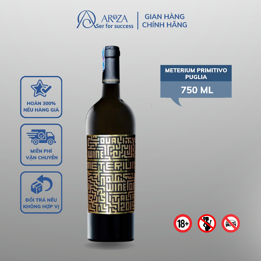 Rượu Vang Đỏ Red Wine Rượu Vang Ý Meterium Primitivo Puglia AROZA 17% 750ml