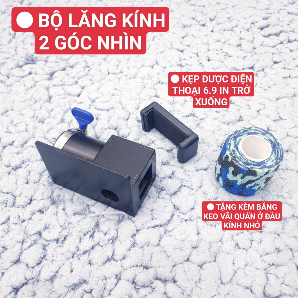 Lăng kính 2 góc nhìn, kẹp điện thoại ống nhòm