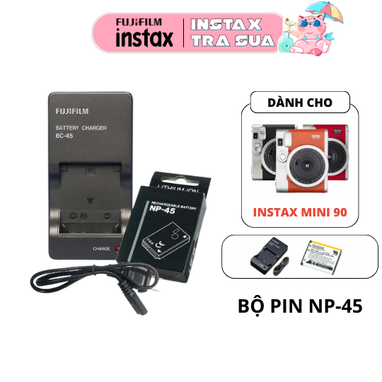 Bộ pin và cốc sạc dùng cho máy chụp ảnh instax (Loại CR2 và Loại NP-45)