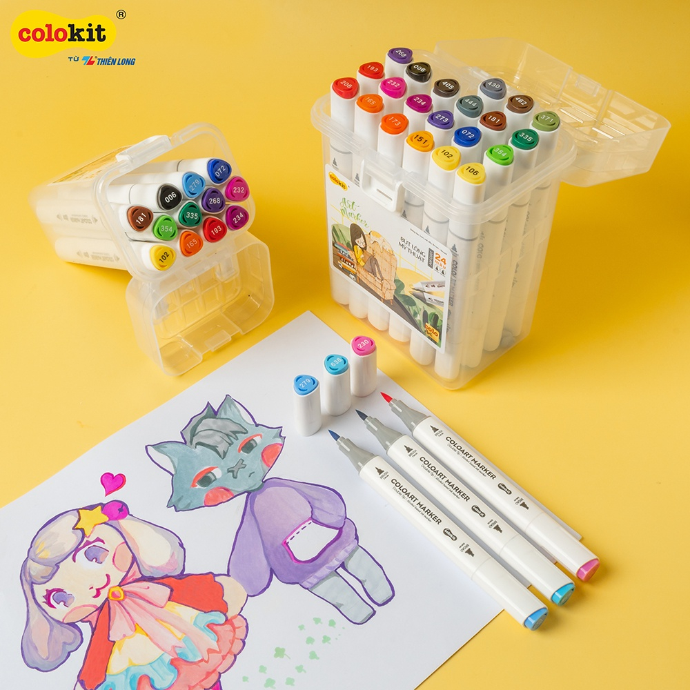 Bút Lông Màu Mỹ Thuật - Bút Màu Dạ Art Marker - Bút Lông 2 Đầu Siêu Đẹp - Bộ 12 24 Màu