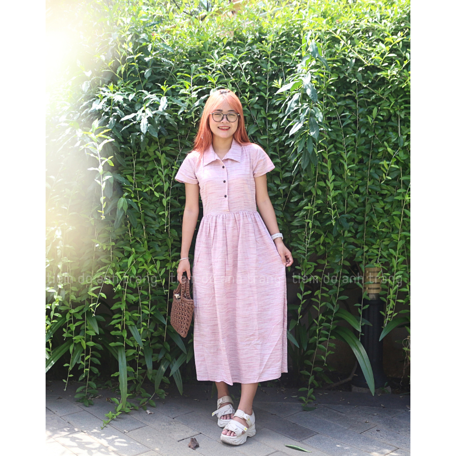 Đầm babydoll Hồng Hạc chất liệu linen tưng mềm