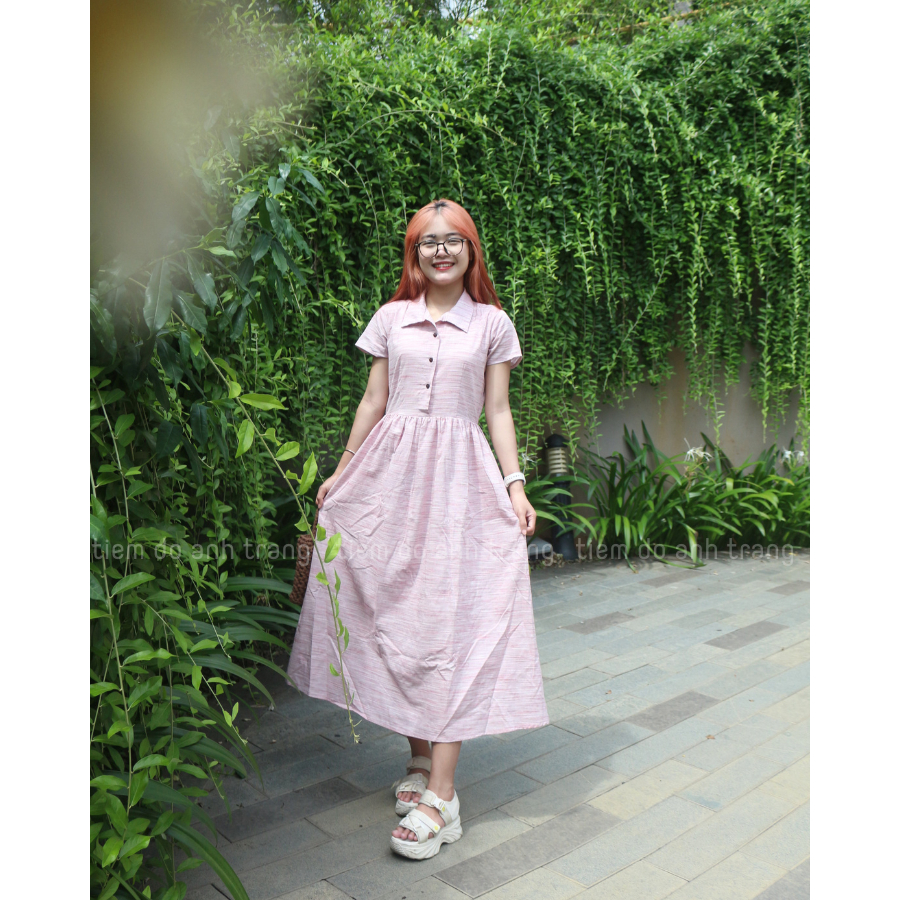 Đầm babydoll Hồng Hạc chất liệu linen tưng mềm
