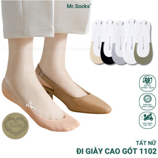 Tất nữ đi giày cao gót Mr.Socks có dây đeo trong suốt, silicon chống trượt chất liệu cotton thoáng mát - CAOGOT-SUX-1102