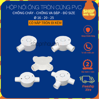 Hộp chia 1,2,3,4 ngã phi 16,20,25 nhựa ABS chống cháy có nắp và ốc vít đi kèm