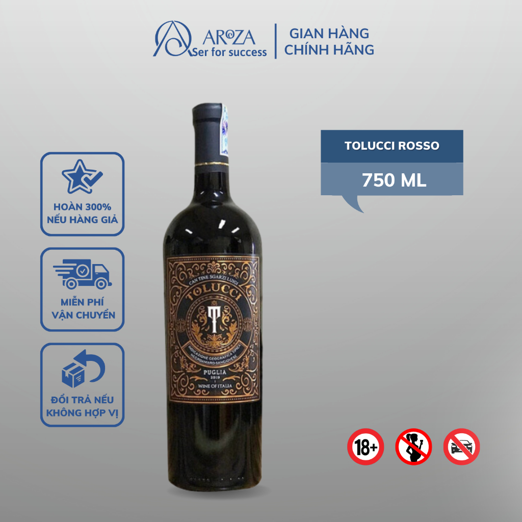 Rượu Vang Đỏ Red Wine Rượu Vang Ý Tolucci Rosso Sangiovese AROZA 750ml 14%