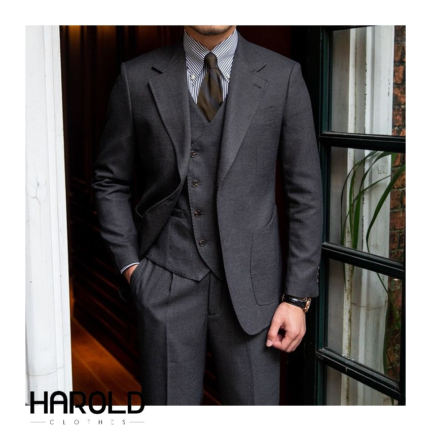 [HCM] Bộ Suit 3 Mảnh Nam Cao Cấp Harold Black Lead (Suit Jacket + Gile + Quần) Vest Công Sở Chống Nhăn, Formal, Bền Bỉ