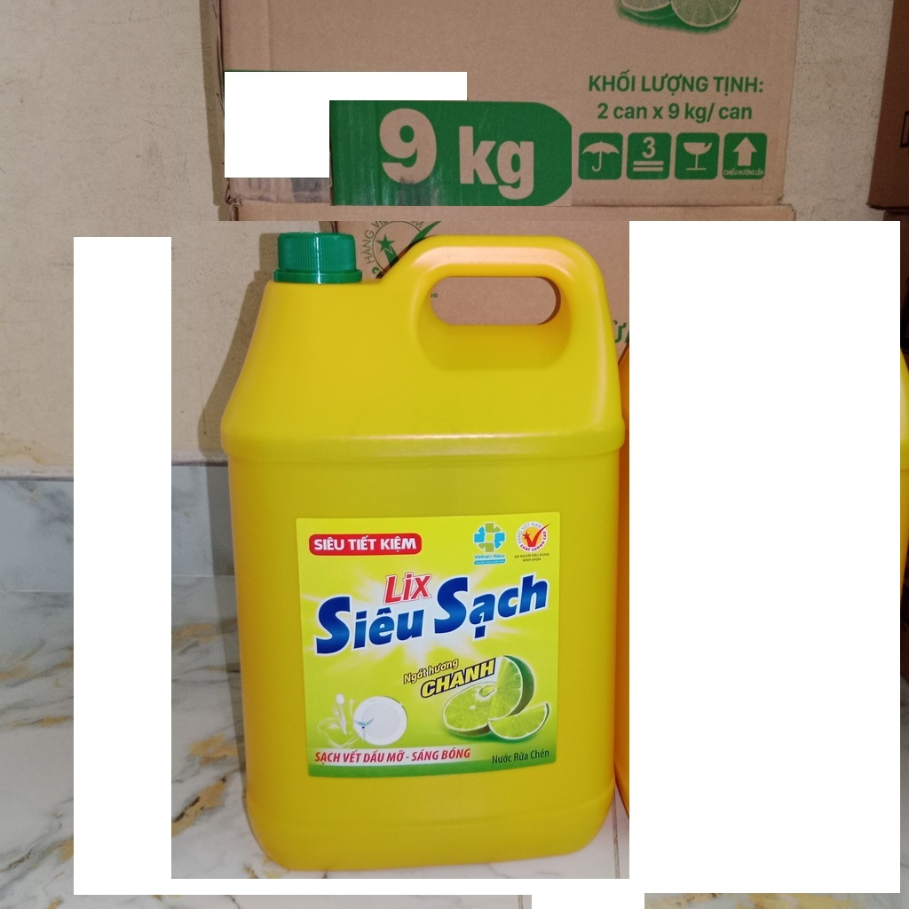 [9kg] Nước rửa chén Siêu sạch Lix Hương Chanh 9kg ( MẪU MỚI) SIÊU TIẾT KIỆM