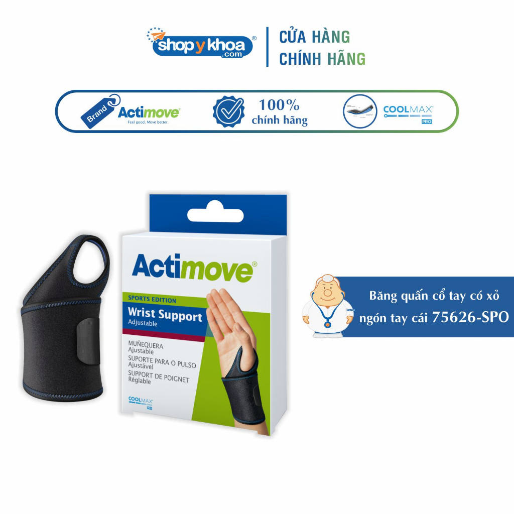 Băng Quấn Cổ Tay Có Xỏ Ngón Tay Cái 75626-SPO, Màu Đen [Actimove] - Nhập Khẩu Chính Hãng Châu Âu (1 Cái)