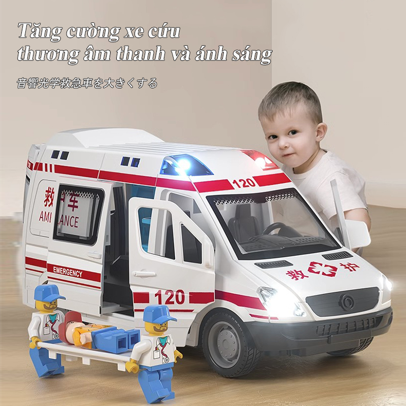Mô hình xe cứu thương Đèn cửa đồ chơi Âm thanh khẩn cấp thực tế,xe đồ chơi  Hot,xe ô tô đồ chơi