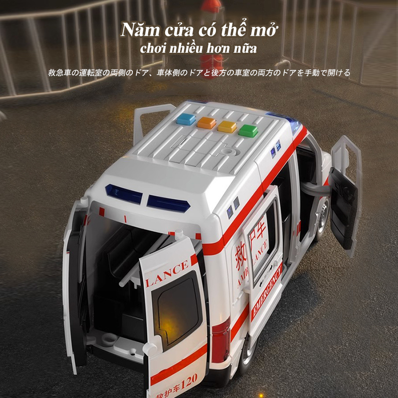 Mô hình xe cứu thương Đèn cửa đồ chơi Âm thanh khẩn cấp thực tế,xe đồ chơi  Hot,xe ô tô đồ chơi