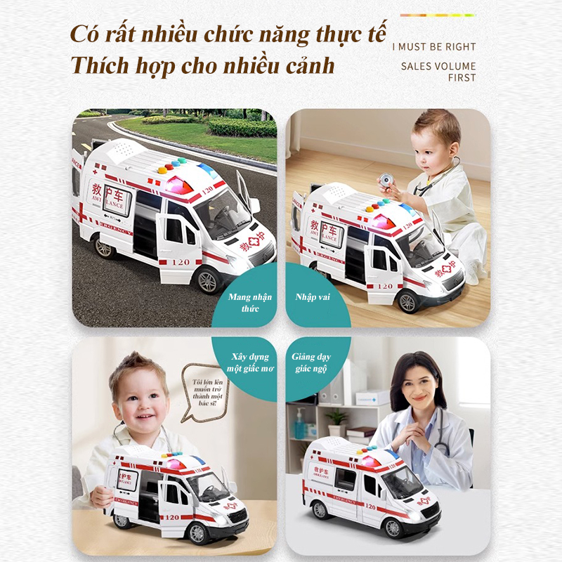 Mô hình xe cứu thương Đèn cửa đồ chơi Âm thanh khẩn cấp thực tế,xe đồ chơi  Hot,xe ô tô đồ chơi