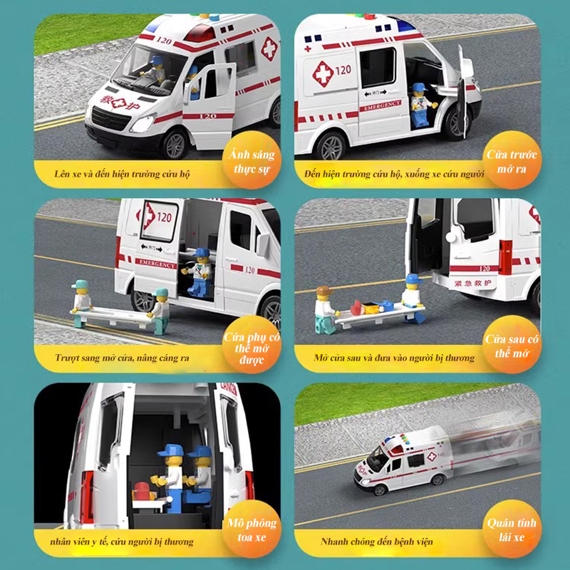Mô hình xe cứu thương Đèn cửa đồ chơi Âm thanh khẩn cấp thực tế,xe đồ chơi  Hot,xe ô tô đồ chơi
