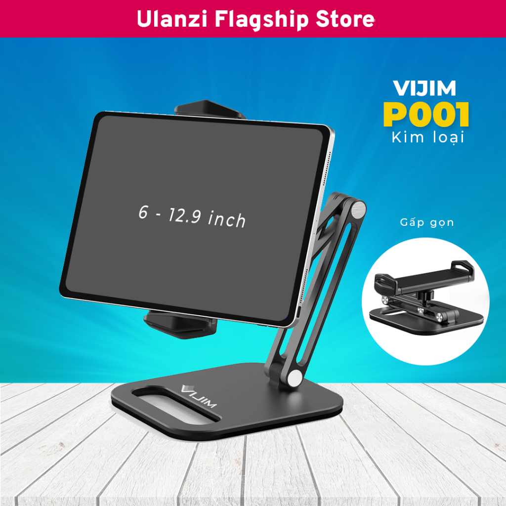 Ulanzi Vijim P001 - Giá đỡ để bàn kẹp điện thoại, máy tính bảng bằng kim loại