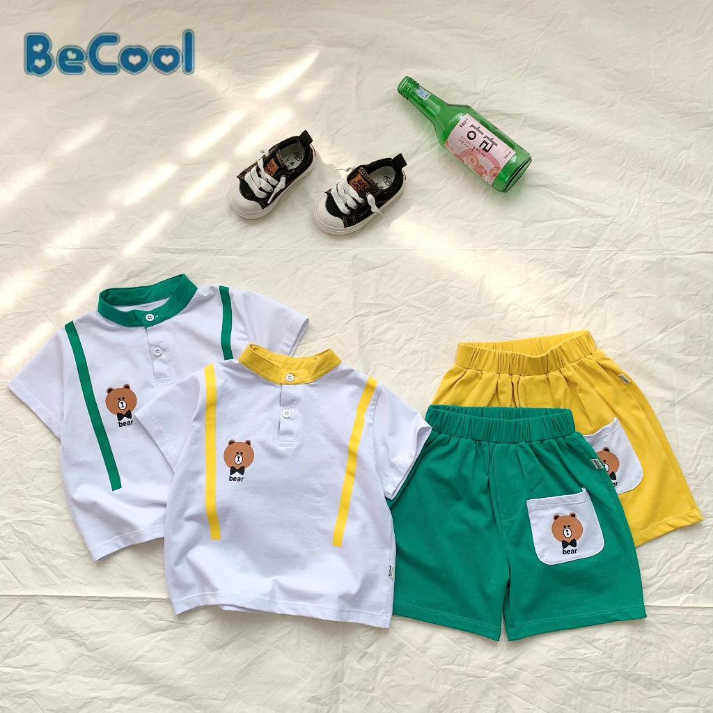 Bộ Cộc Tay Cho Bé Trai, Bộ Gấu Hai Dây, Bộ Quần Áo Cho Bé Chất Cotton cao cấp Cho Bé Từ 10 đến 26Kg Sumo Kids