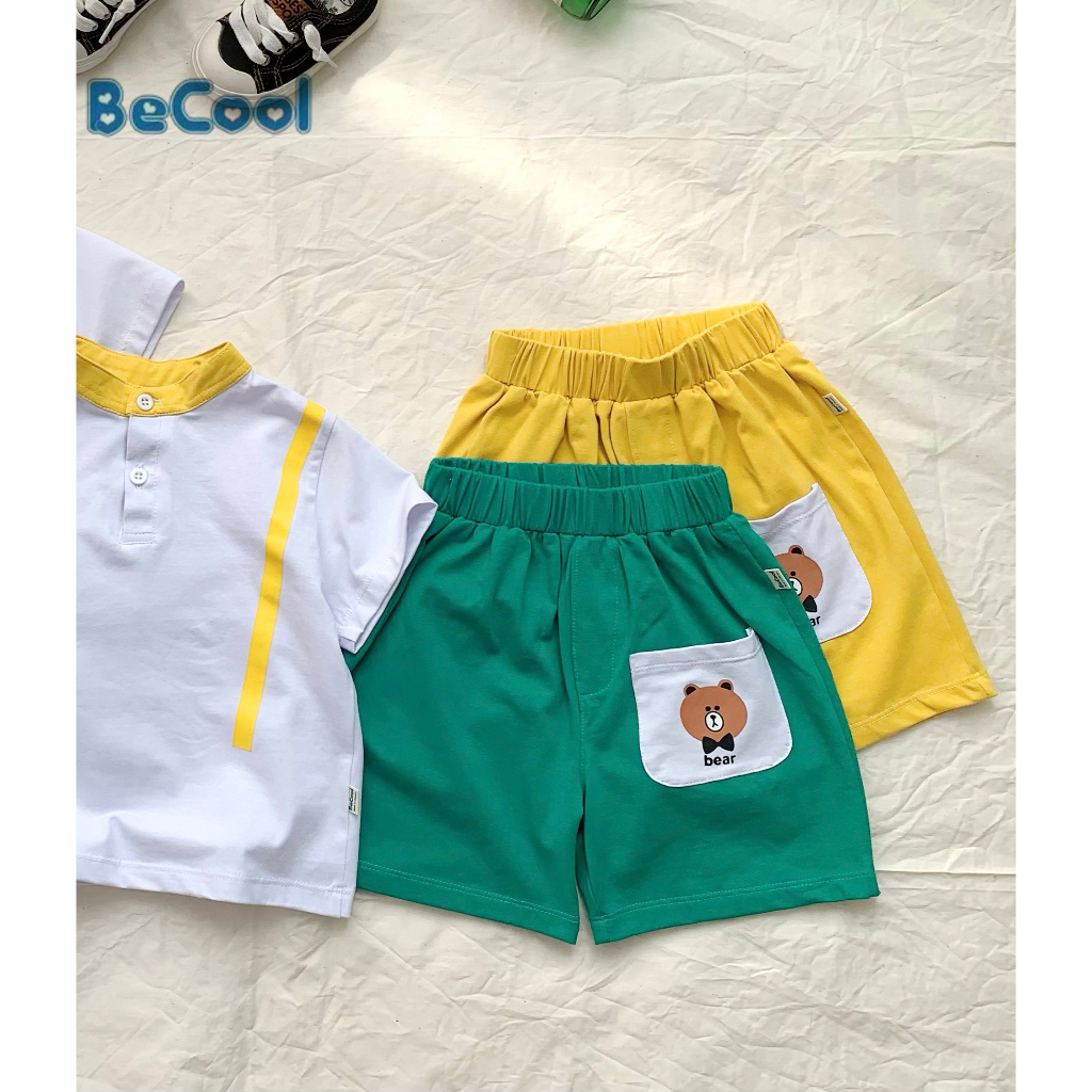 Bộ Cộc Tay Cho Bé Trai, Bộ Gấu Hai Dây, Bộ Quần Áo Cho Bé Chất Cotton cao cấp Cho Bé Từ 10 đến 26Kg Sumo Kids