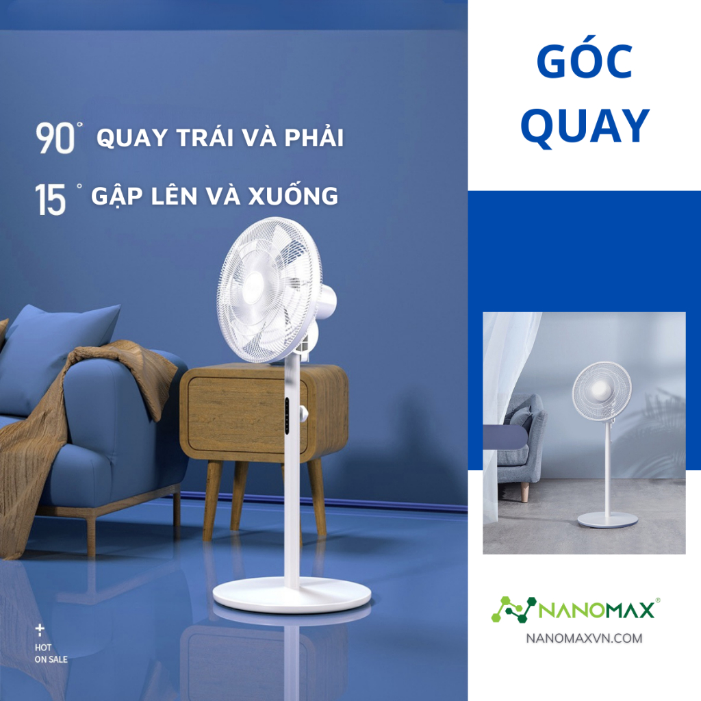 Quạt Cây Đứng NANOMAX QN-04 Tích Hợp Điều Khiển Từ Xa, Màn Hình LCD, Công Suất 45W, Hạ Thấp Độ Cao, 2 Chế Độ Gió