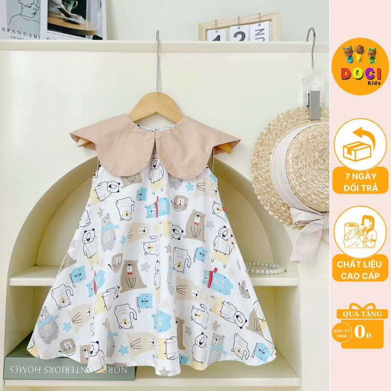 Váy Họa Tiết Hoạt Hình Đáng Yêu – Kiểu Cổ Lá Tiểu Thư, Sang Chảnh Cho Bé - Docikids