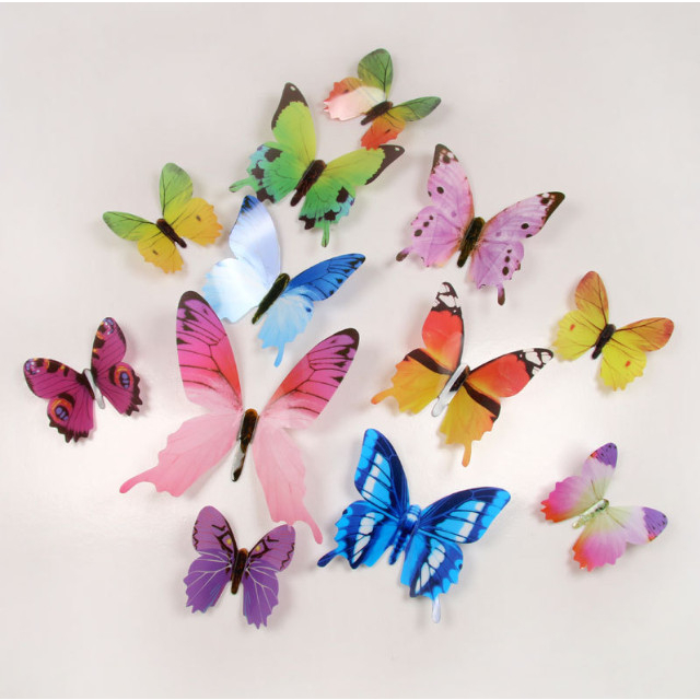 Hình dán tường set 12 con bướm 3D trang trí decor nội thất