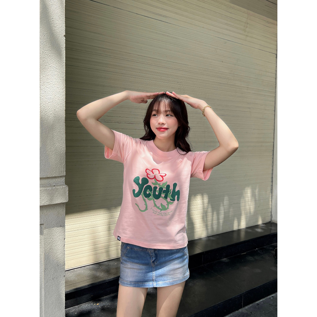 Áo thun Baby Tee nữ Youth Flower ngắn tay cổ tròn dáng vừa form rộng 250gsm Local Brand | Youth Power