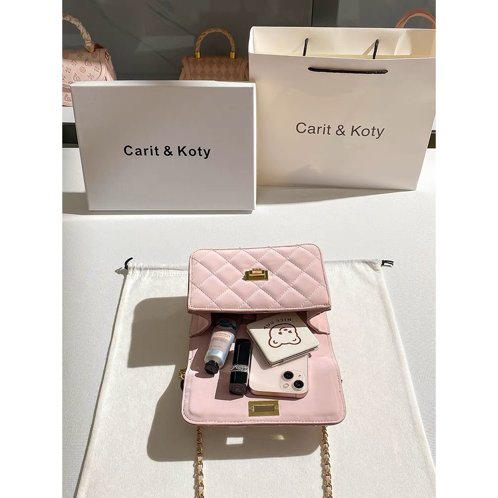 Túi Xách Nữ Carit & Koty Da Trơn Thêu Quả Trám Màu Hồng Xinh Xắn 2023