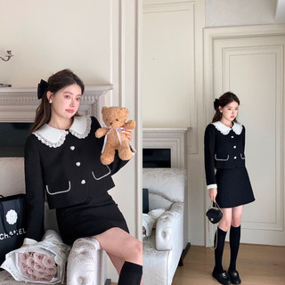 🌷[Order] Set áo dạ tweed & chân váy đen cổ ren cúc ngọc tiểu thư thanh lịch - LOẠI 1 QCCC (Có ảnh thật)