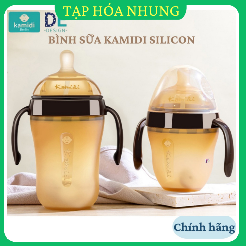 Bình sữa silicon KAMIDI tập bú thiết kế mô phỏng đầu ti mẹ không chứa BPA 2 dung tích 150ml và 250ml