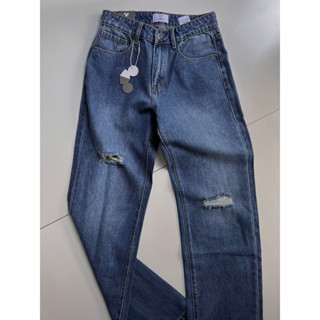 JEAN ỐNG SUÔNG rách gối - QUẦN denim dài rộng CHUỘT TRẮNG
