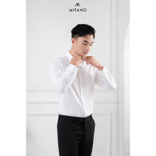 Áo sơ mi trắng dài tay Mitano, slimfit, sợi modal AS2080.