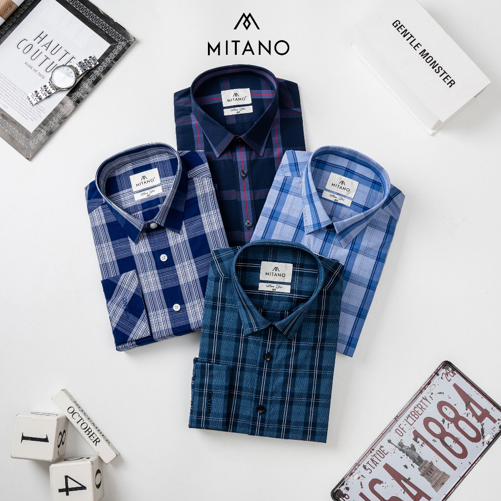 Áo sơ mi nam dài tay kẻ caro Mitano slimfit, vải bamboo.