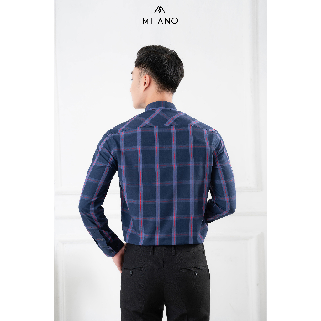 Áo sơ mi nam dài tay kẻ caro Mitano slimfit, vải bamboo.