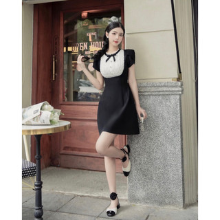 Đầm babydoll cổ viền bèo 2 màu trắng đen Venus Closet - SR190