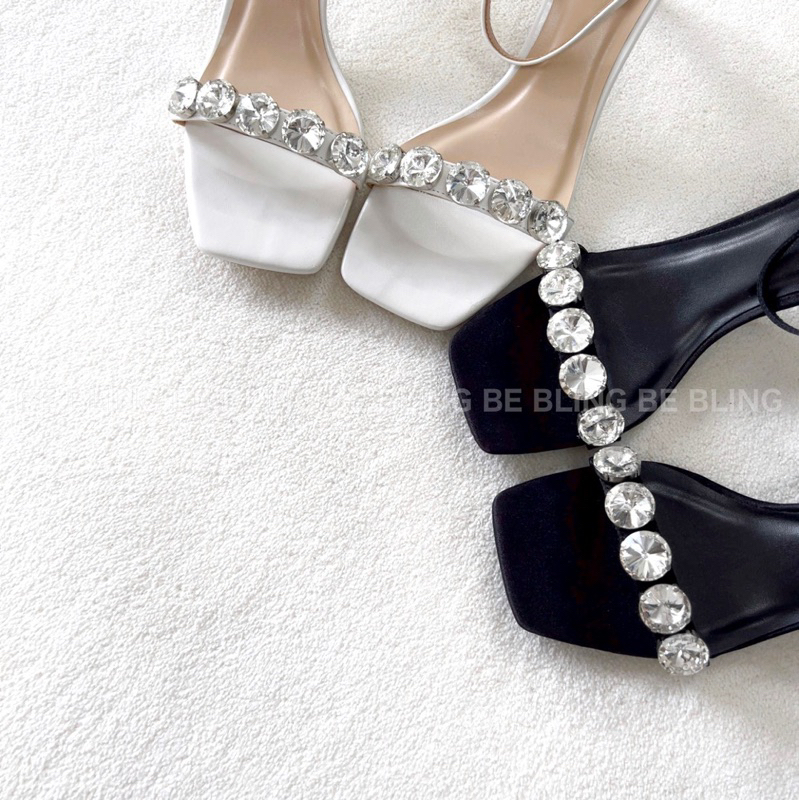 Giày Sandal Cao Gót Quai Ngang Đính Đá