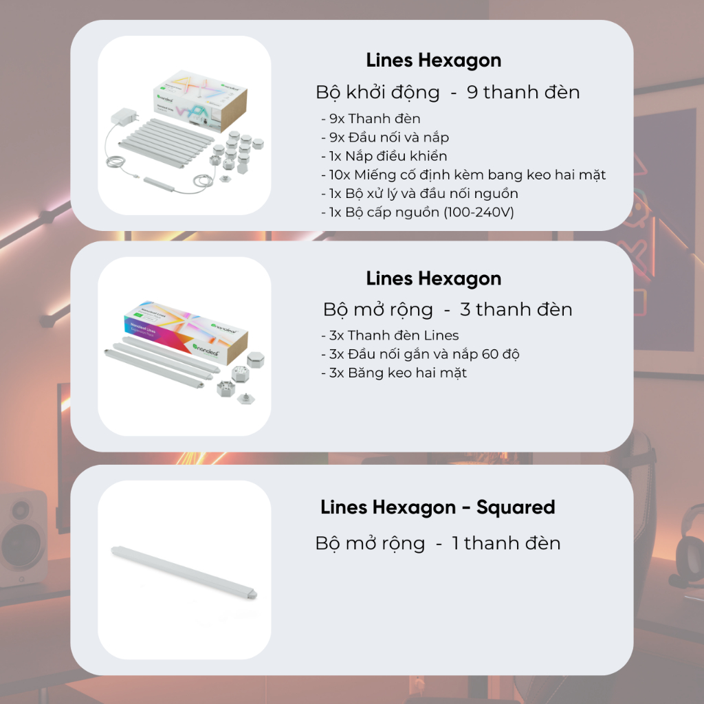 Đèn LED RGB lắp ghép thông minh Nanoleaf Lines Hexagons hình Nốt Nhạc - Music Studio 15 thanh đèn