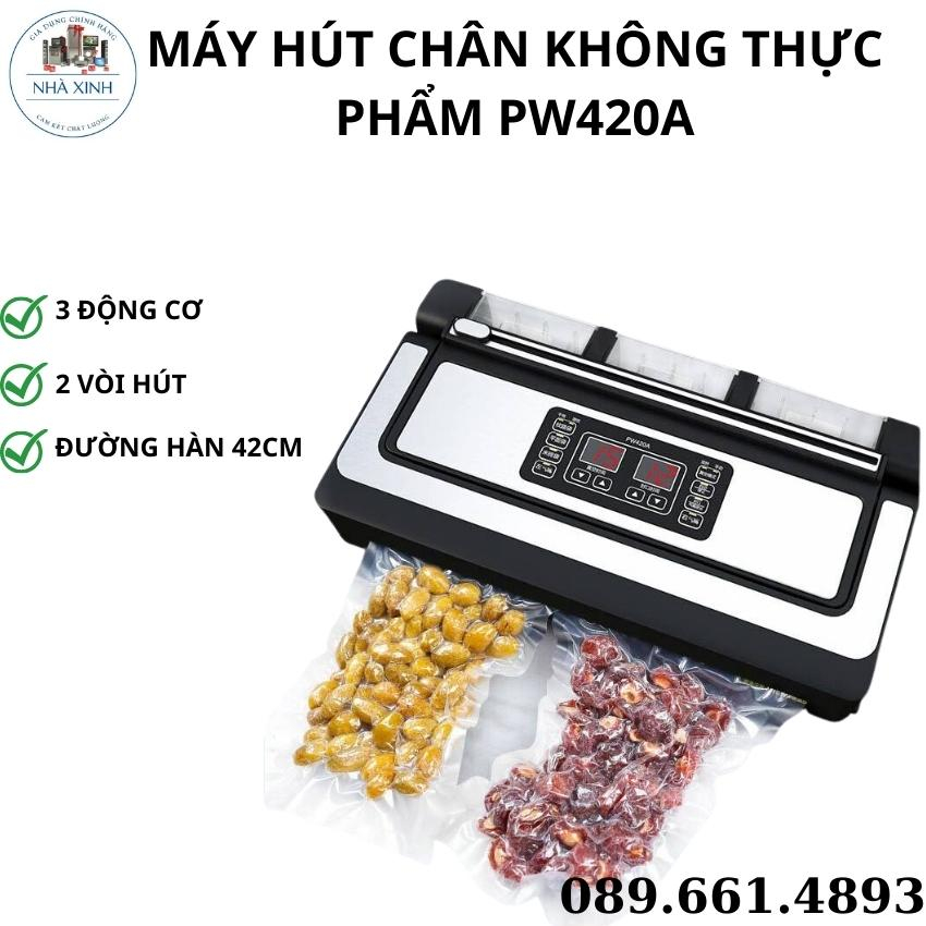 Máy hút chân không thực phẩm Pw420a , máy hút thực phẩm không kén túi , 3 động cơ, 2 vòi hút Công Suất cao. BẢO HÀNH 12T